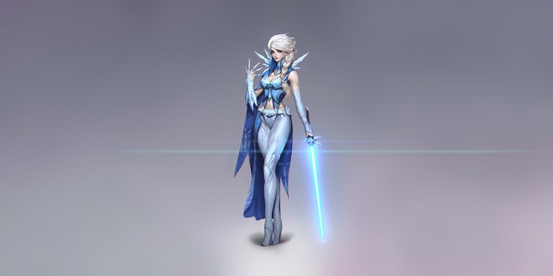 Female Character with Sword — Blue, Dramatic, 3d Render