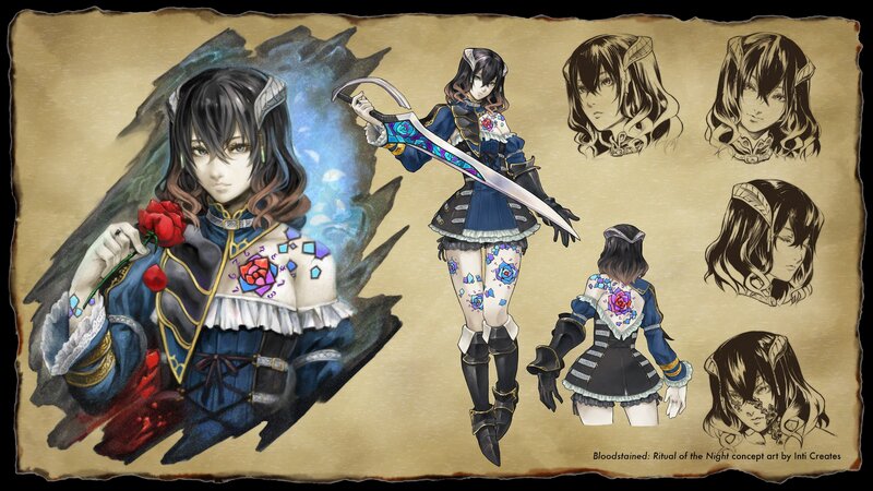 Female Character with Sword — Blue, Dramatic, Digital Art, Rose