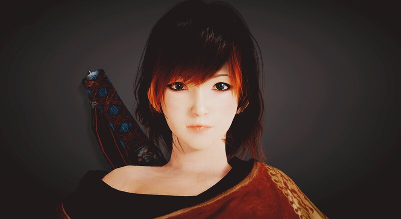 Female Character with Sword — Brown, Serious