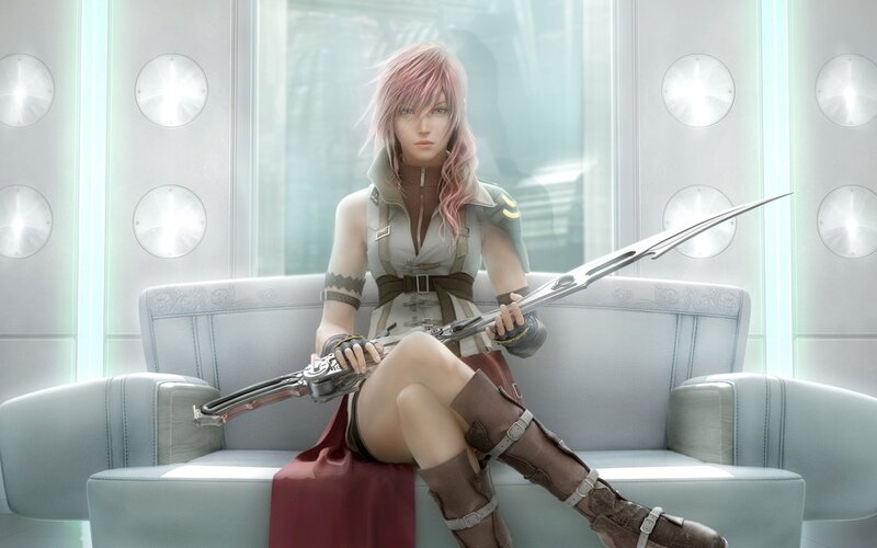 Female Character with Sword — Gray