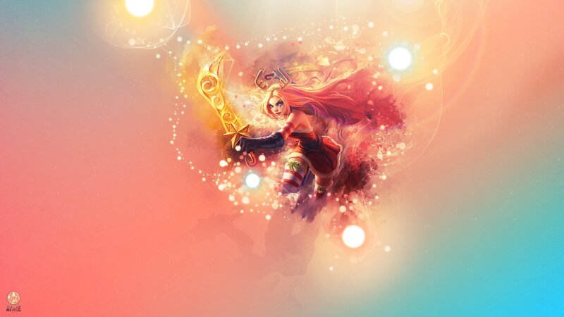 Female Character with Sword — Red, Dramatic, Digital Art, Reindeer Antlers