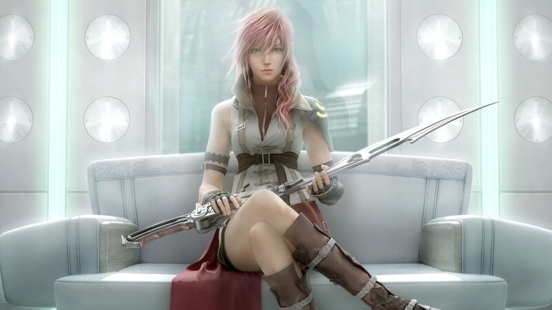 Female Character with Sword — White, Calm