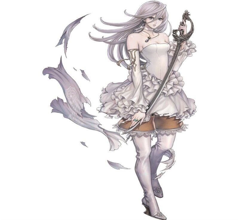 Female Character with Sword — White, Dramatic, Digital Art, Dress