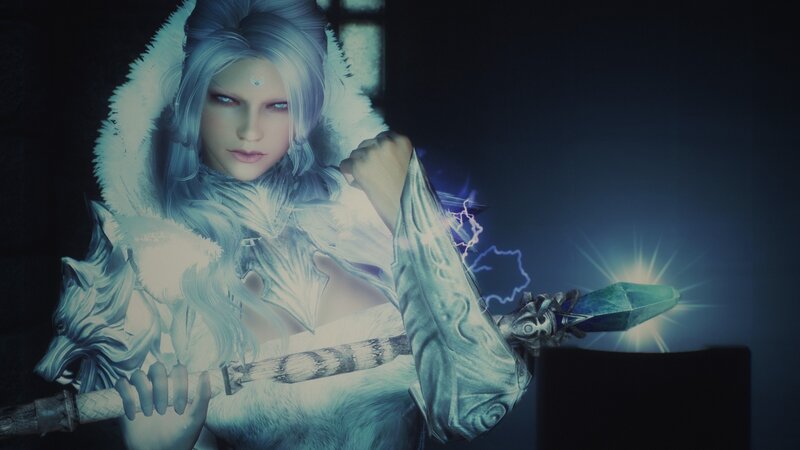 Female Character with Sword — White, Dramatic, Night