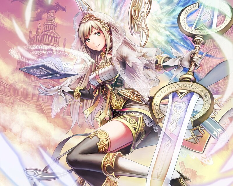 Female Character with Sword — White, Dramatic, Sunset
