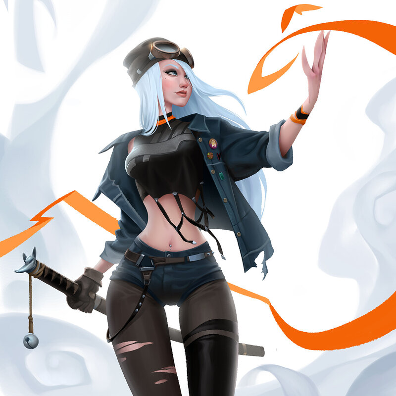 Female Character with Sword — White, Dynamic