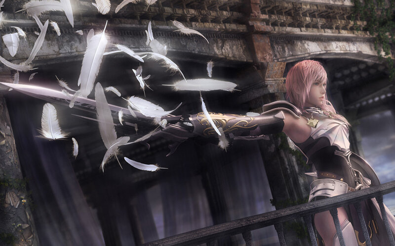 Female Character with Sword — White