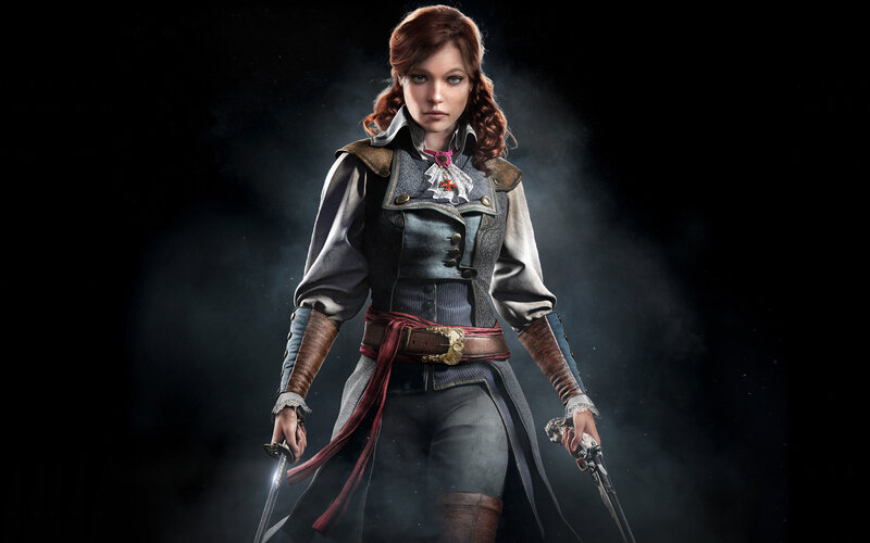 Female Character with Swords — Black, Dramatic, 3d Render, Coat