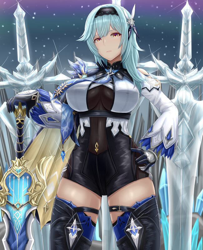 Female Character with Swords — Blue, Dramatic