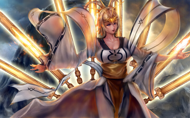 Female Character with Swords — Gold, Dramatic