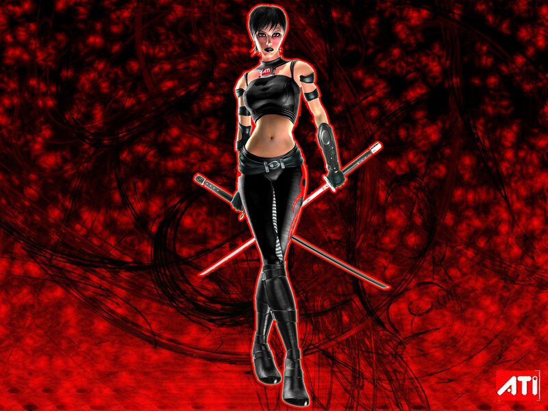 Female Character with Swords — Red