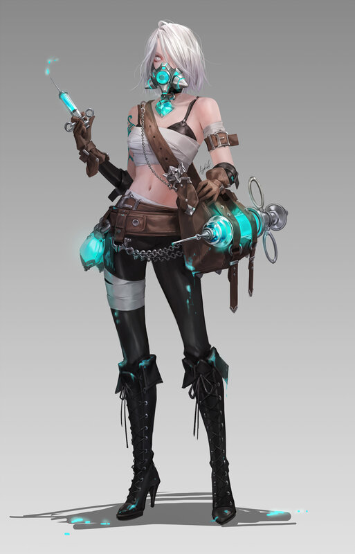Female Character with Syringe — White