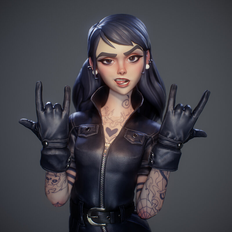 Female Character with Tattoos — Black, Confident