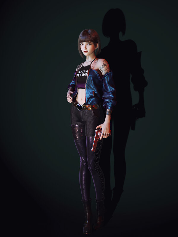 Female Character with Tattoos — Black, Dark