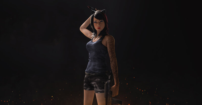 Female Character with Tattoos — Black, Dramatic, Night
