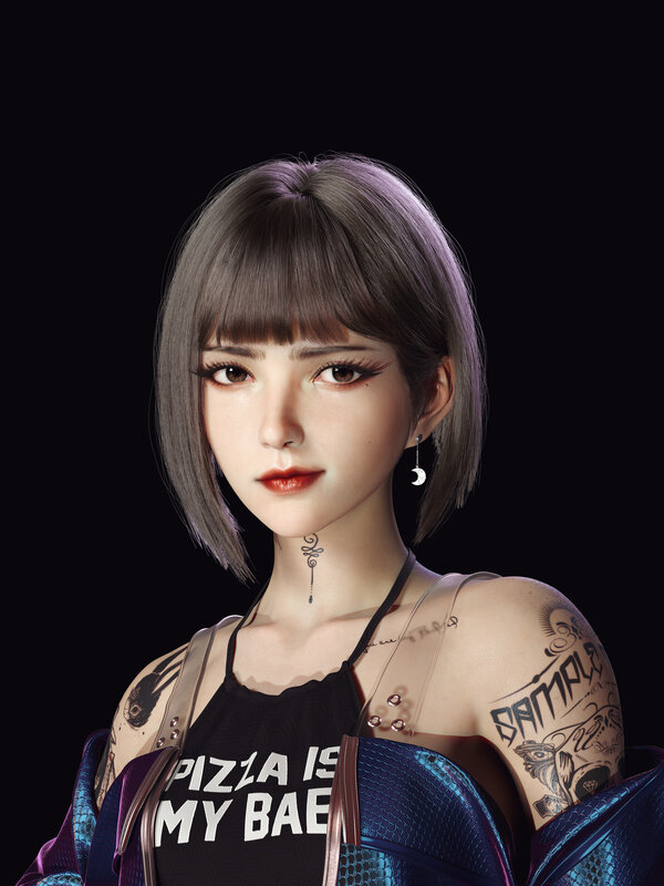 Female Character with Tattoos — Black, Neutral, 3d Render