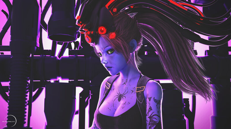 Female Character with Tattoos — Purple