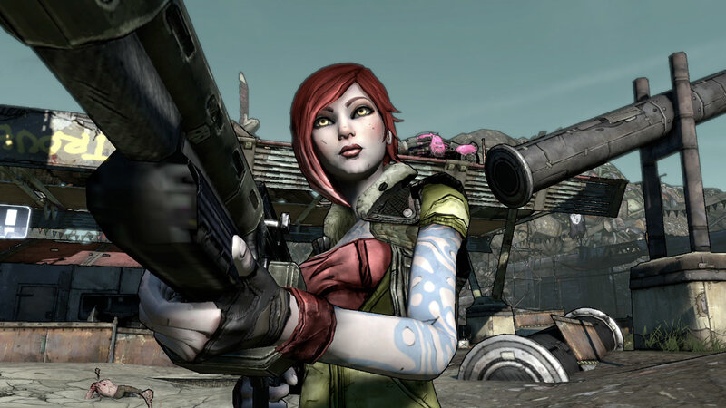 female character with weapon