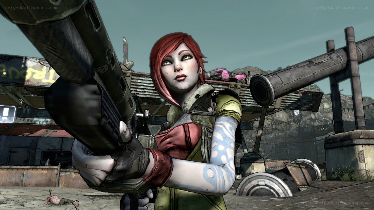 female character with weapon