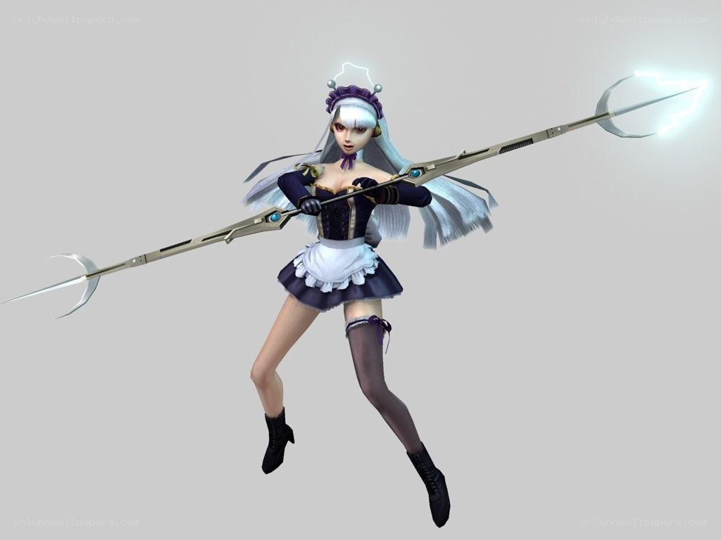 female character with weapon