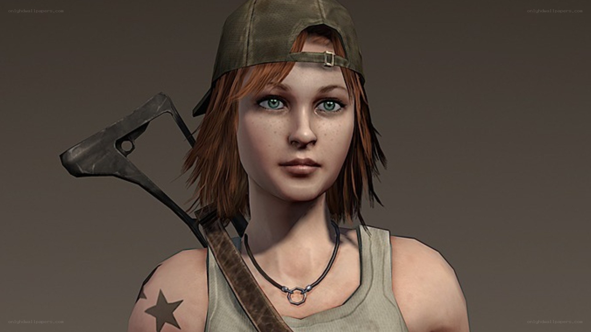 female character with weapon