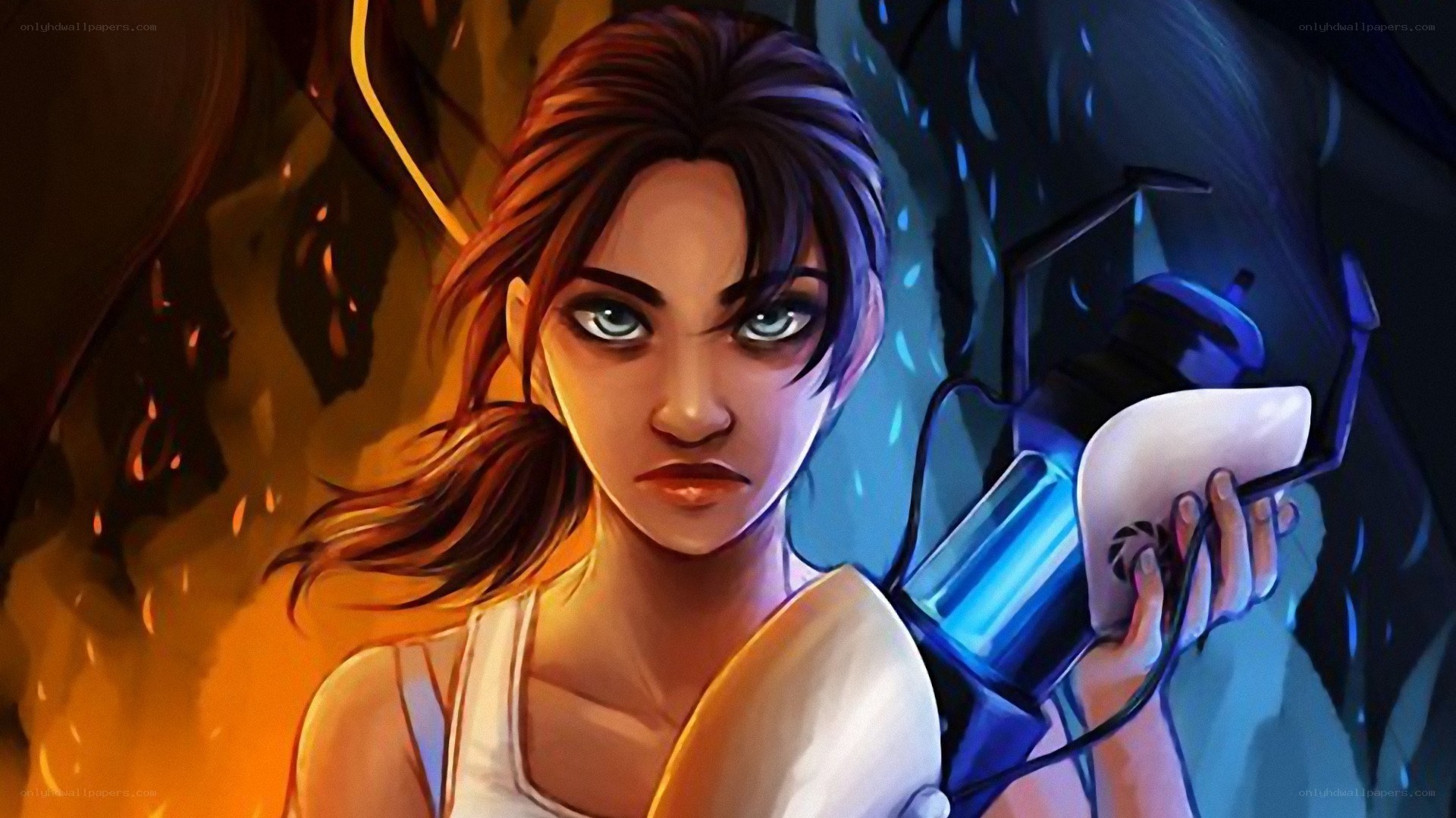 female character with weapon