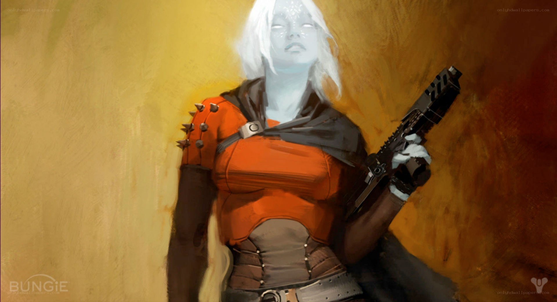 female character with weapon