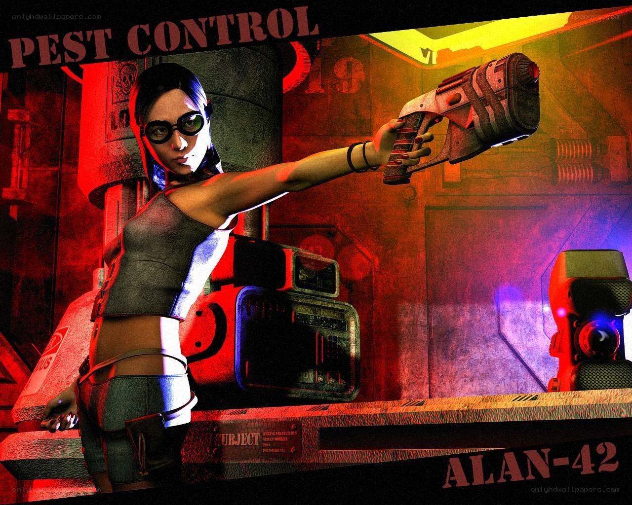 female character with weapon