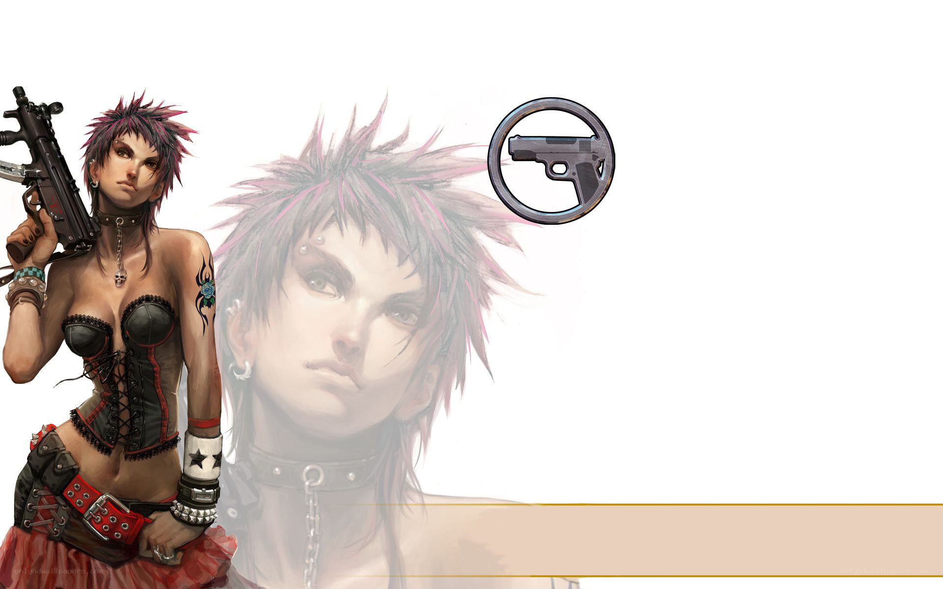 female character with weapon