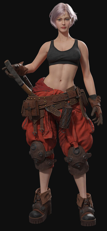 Female Character with Weapon — Black, Neutral