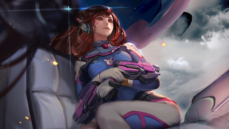 Female Character with Weapon — Blue, Dramatic, Digital Art, Headset