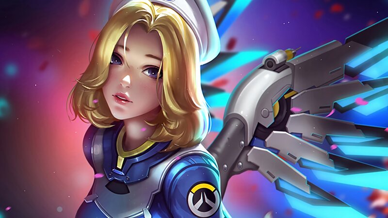 Female Character with Weapon — Blue, Dramatic, Digital Art, Helmet