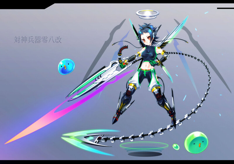 Female Character with Weapon — Blue, Dynamic