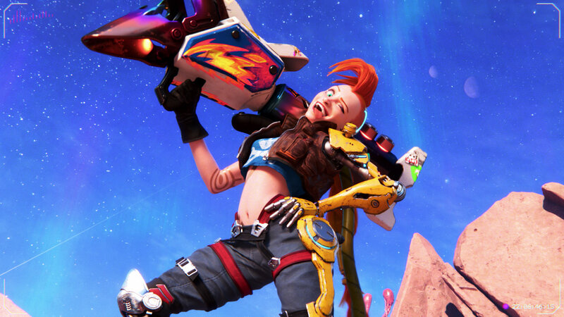 Female Character with Weapon — Blue, Energetic