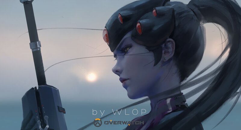 Female Character with Weapon — Blue, Serene, Sunset