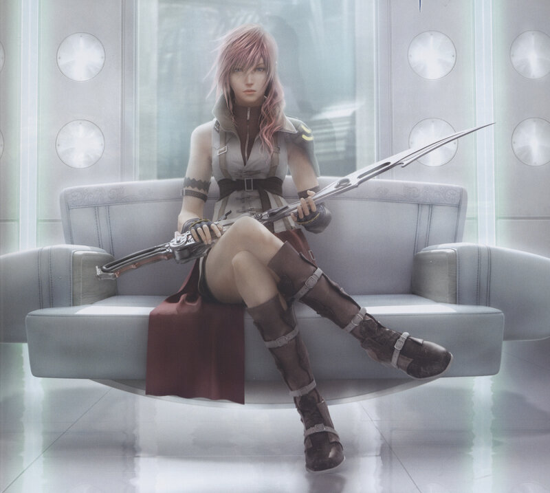Female Character with Weapon — Gray, Calm, Digital Art, Couch, Window