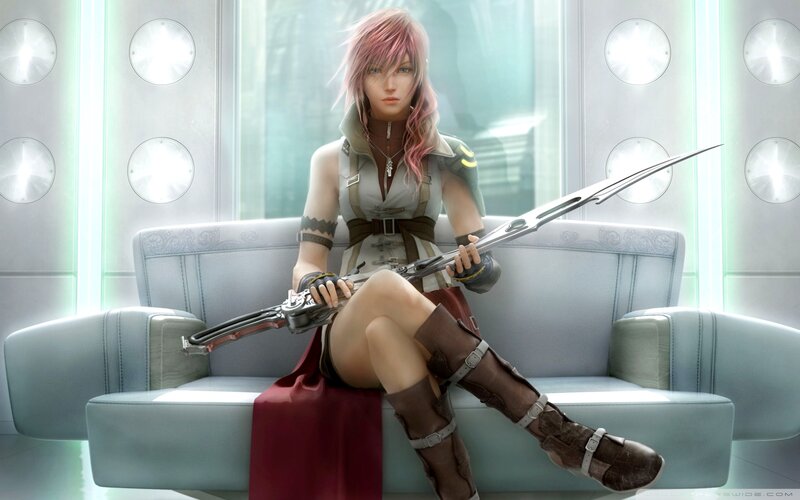 Female Character with Weapon — Gray, Calm, Digital Art