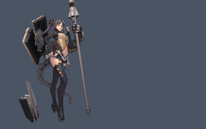 Female Character with Weapon — Gray, Neutral