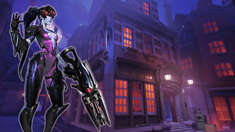 Female Character with Weapon — Purple, Dramatic, Night, Digital Art, Building