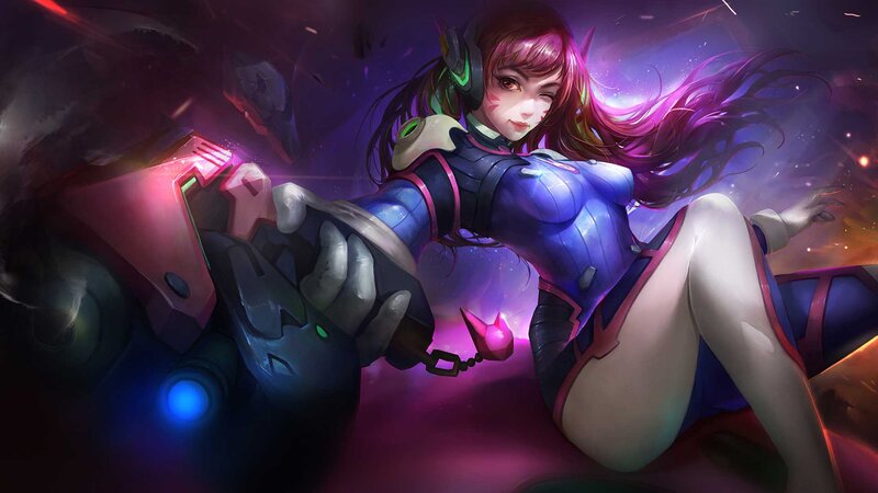 Female Character with Weapon — Purple, Dramatic, Night, Digital Art, Headset
