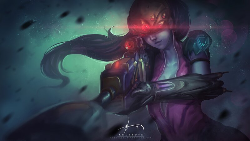 Female Character with Weapon — Purple, Dramatic, Night, Digital Art, Helmet