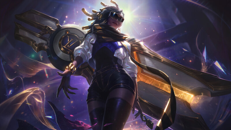 Female Character with Weapon — Purple, Dramatic, Night, Digital Art, Sunglasses