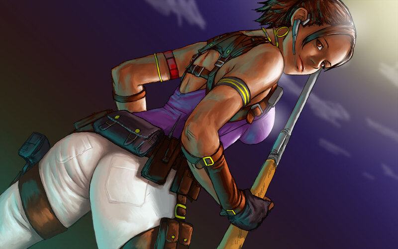 Female Character with Weapon — Purple, Dramatic, Night