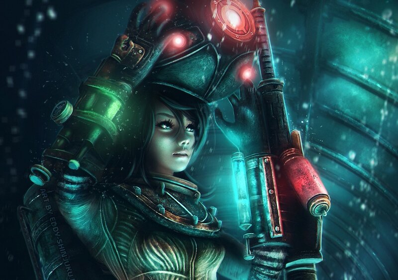 Female Character with Weapon — Teal