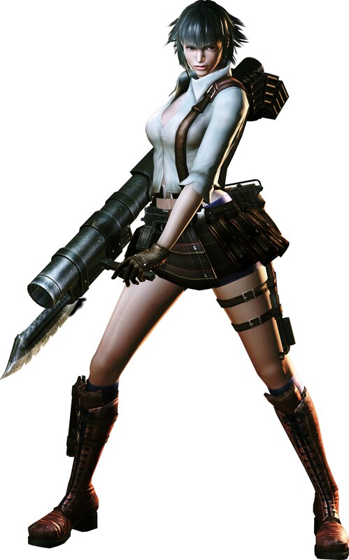 Female Character with Weapon — White, Confident