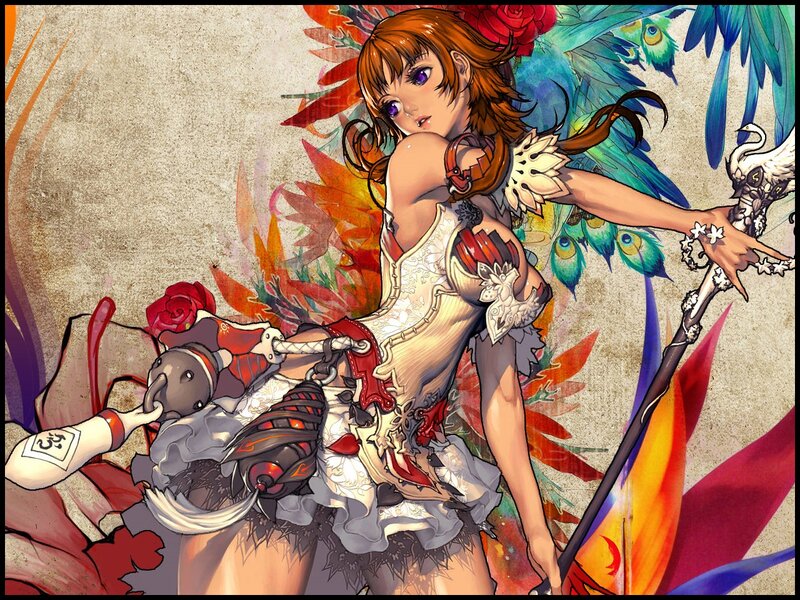 Female Character with Weapon — White, Dramatic