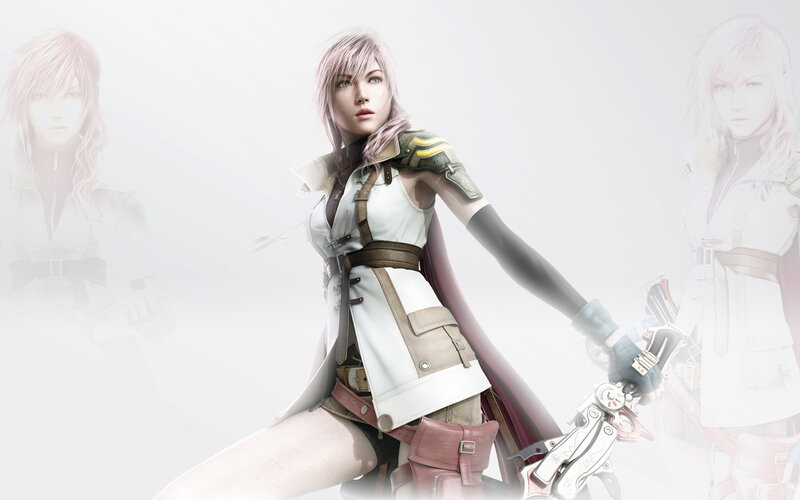 Female Character with Weapon — White, Serious