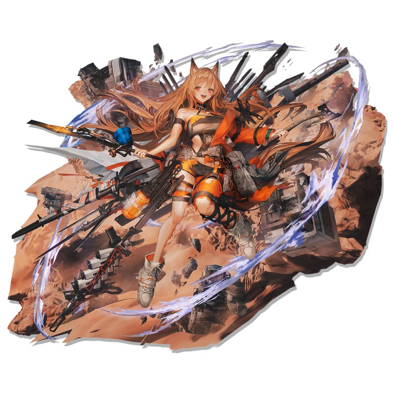 Female Character with Weapons — Orange