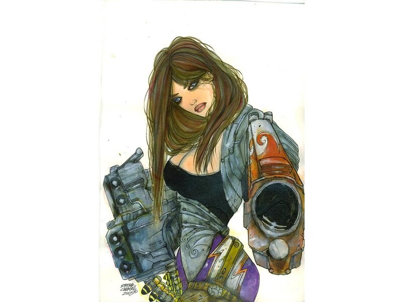 Female Character with Weapons — Purple