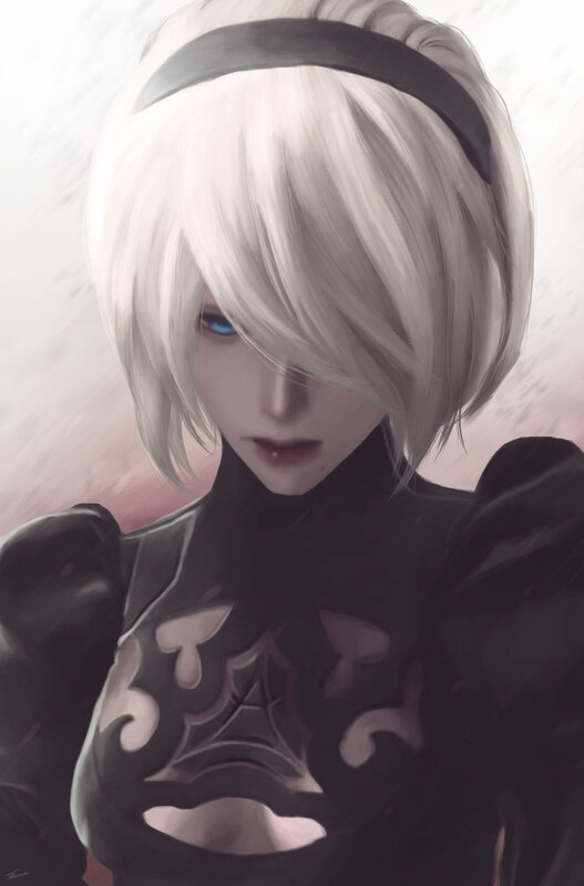 Female Character with White Hair — Black, Dramatic